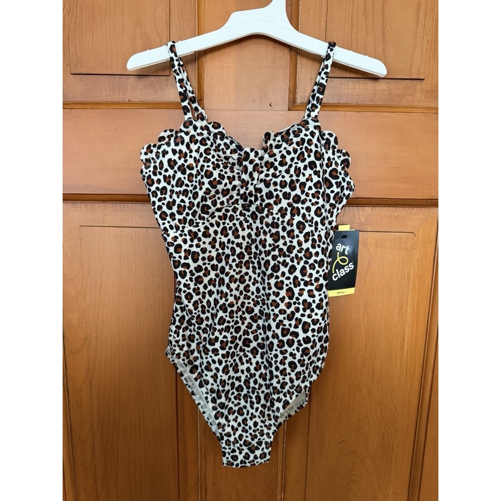 Girls' Art Class Cheetah Print One Piece Bathing Suit UPF 50+ Size Small (6/7)